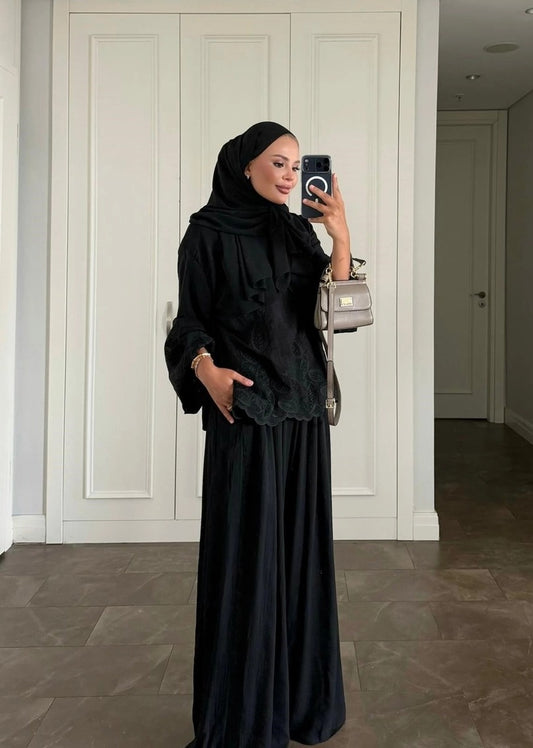 Dolly Black Modest Pant Set - Elegant Two Piece Tunic Outfit