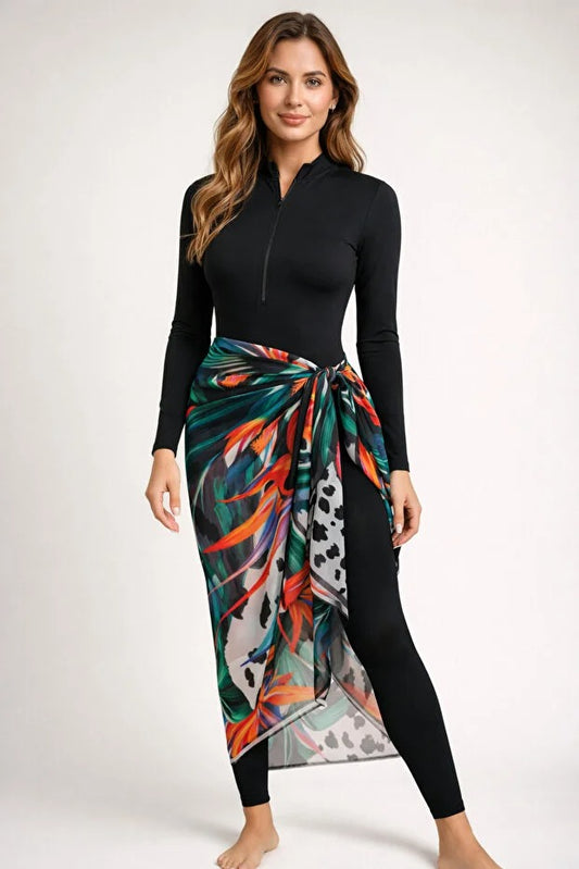 Lana 3-Piece Modest Swimsuit Set - Long Sleeve Burkini with Pareo -Star