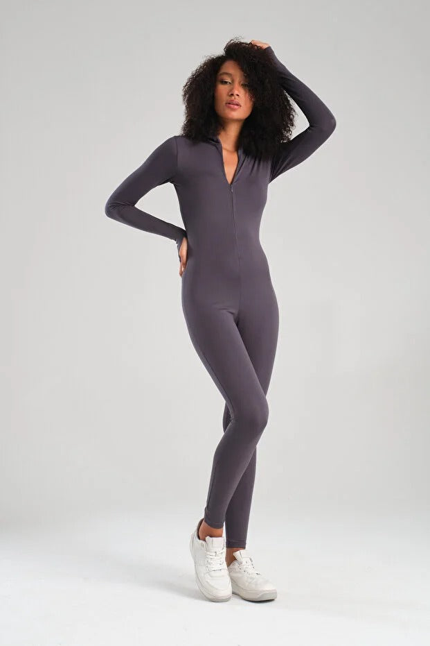 Full Coverage Swim Jumpsuit - Gray