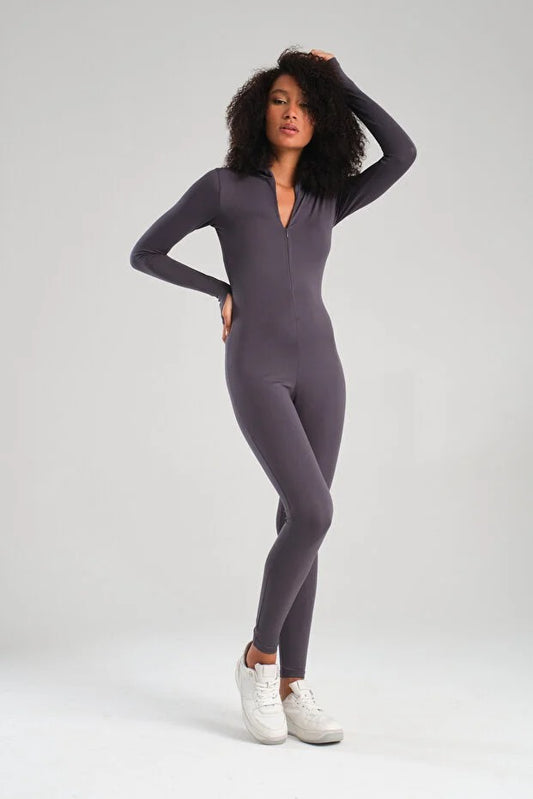 Full Coverage Swim Jumpsuit - Gray