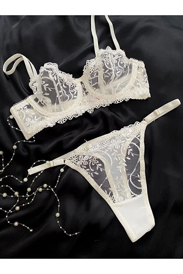 Vanilla Bridal Bra Set - White Lace 2-Piece Lingerie with Thong
