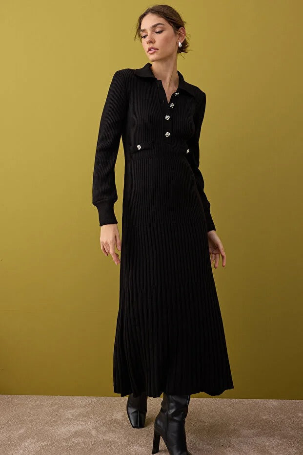 Black Ribbed Knit Modest Dress