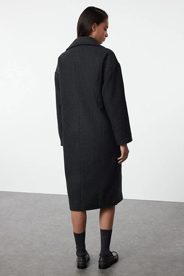 Anthracite Oversized Wide-Cut Long Wool-Blend Overcoat