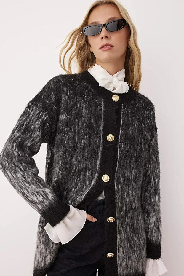 Black Shaggy Knit Cardigan