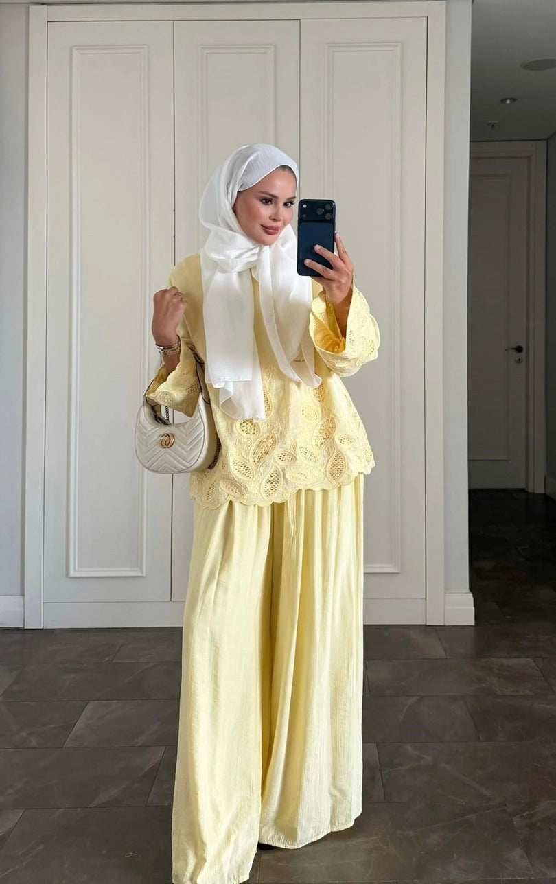 Dolly Yellow Modest Pant Set - Elegant Two Piece Tunic Outfit