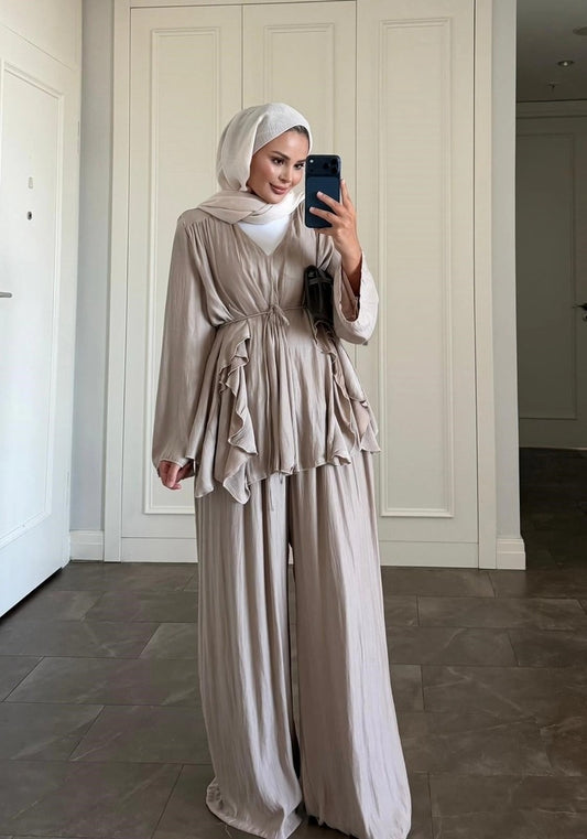 Blair Lined One Size Tunic Co-Ord - Beige
