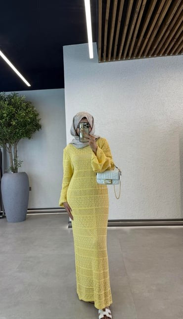Crochet Maxi Dress with Lining- Yellow