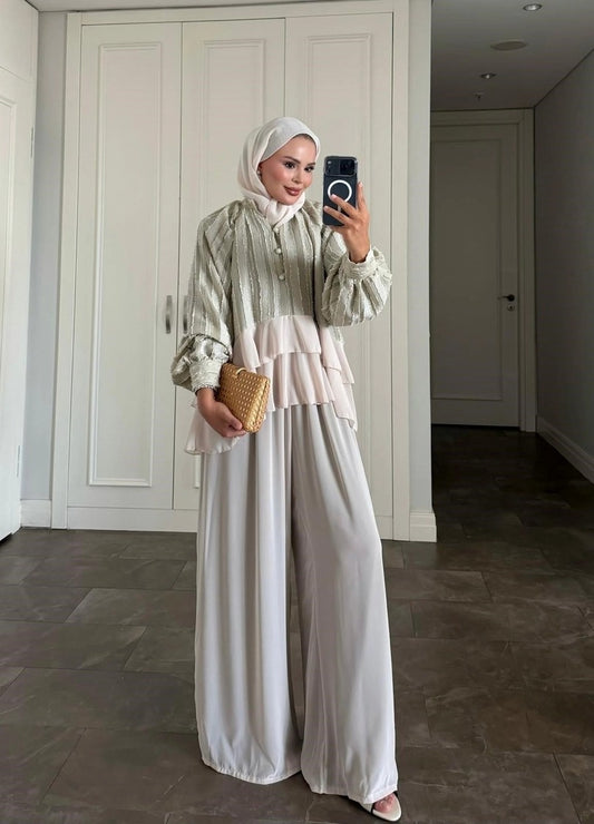 Furla Sage Modest Pant Set - Lined Two Piece High Low Outfit