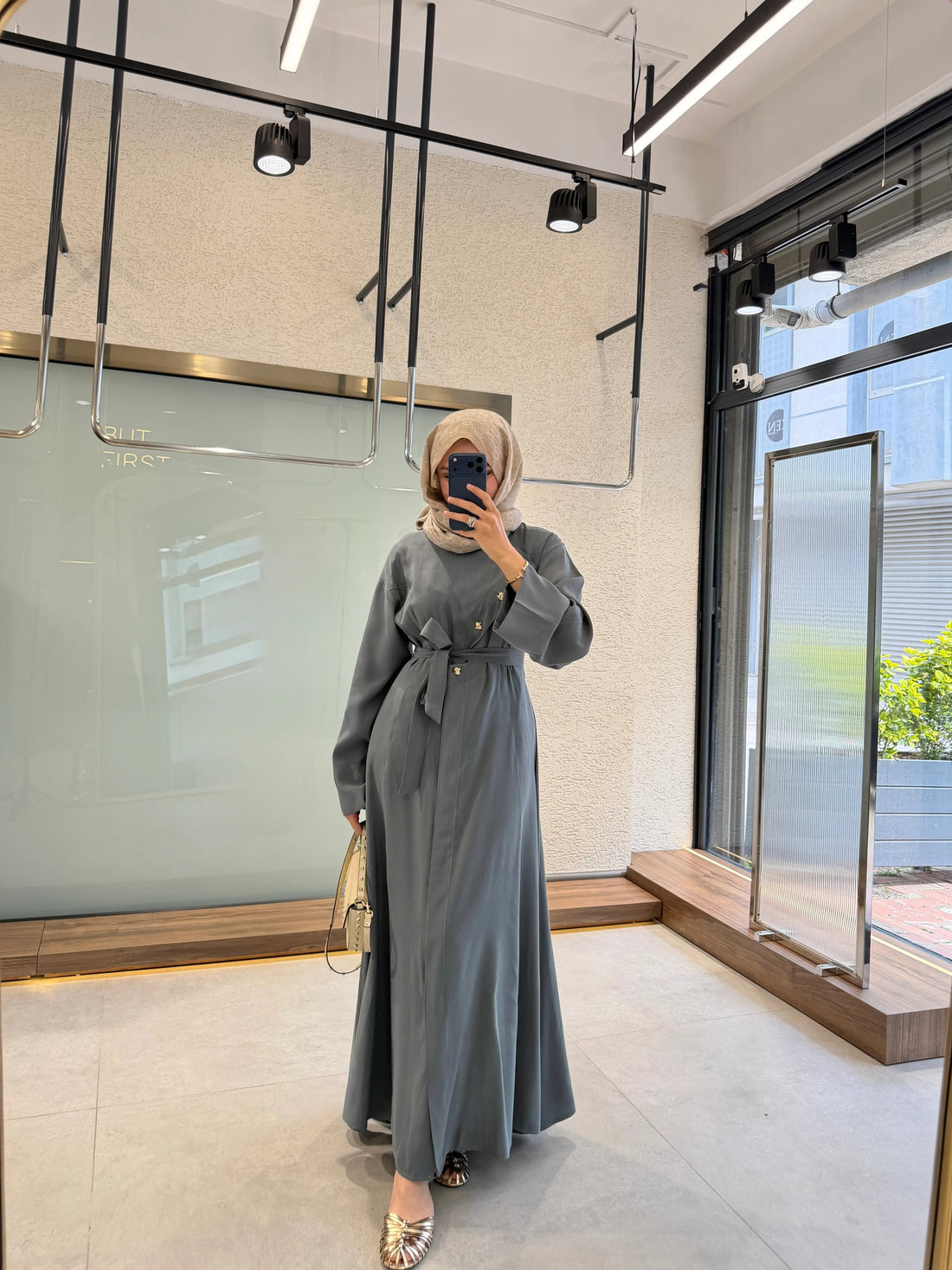 Yeşil Tencel™ Düğmeli Elbise