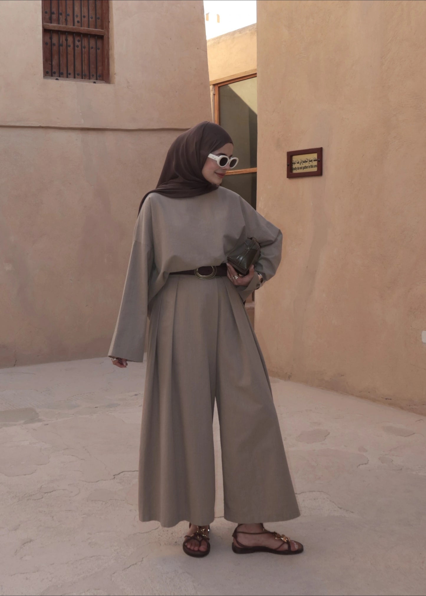 Linen Chino Fit Two-Piece Set -Mink