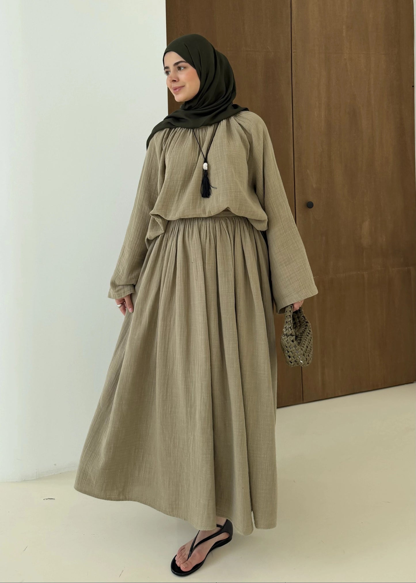 Khaki Muslin Two-Piece Set