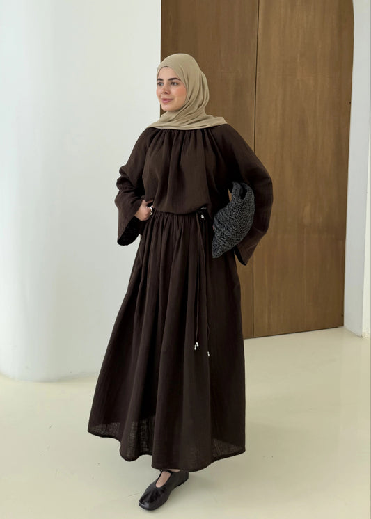 Coffee Brown Muslin Two-Piece Set