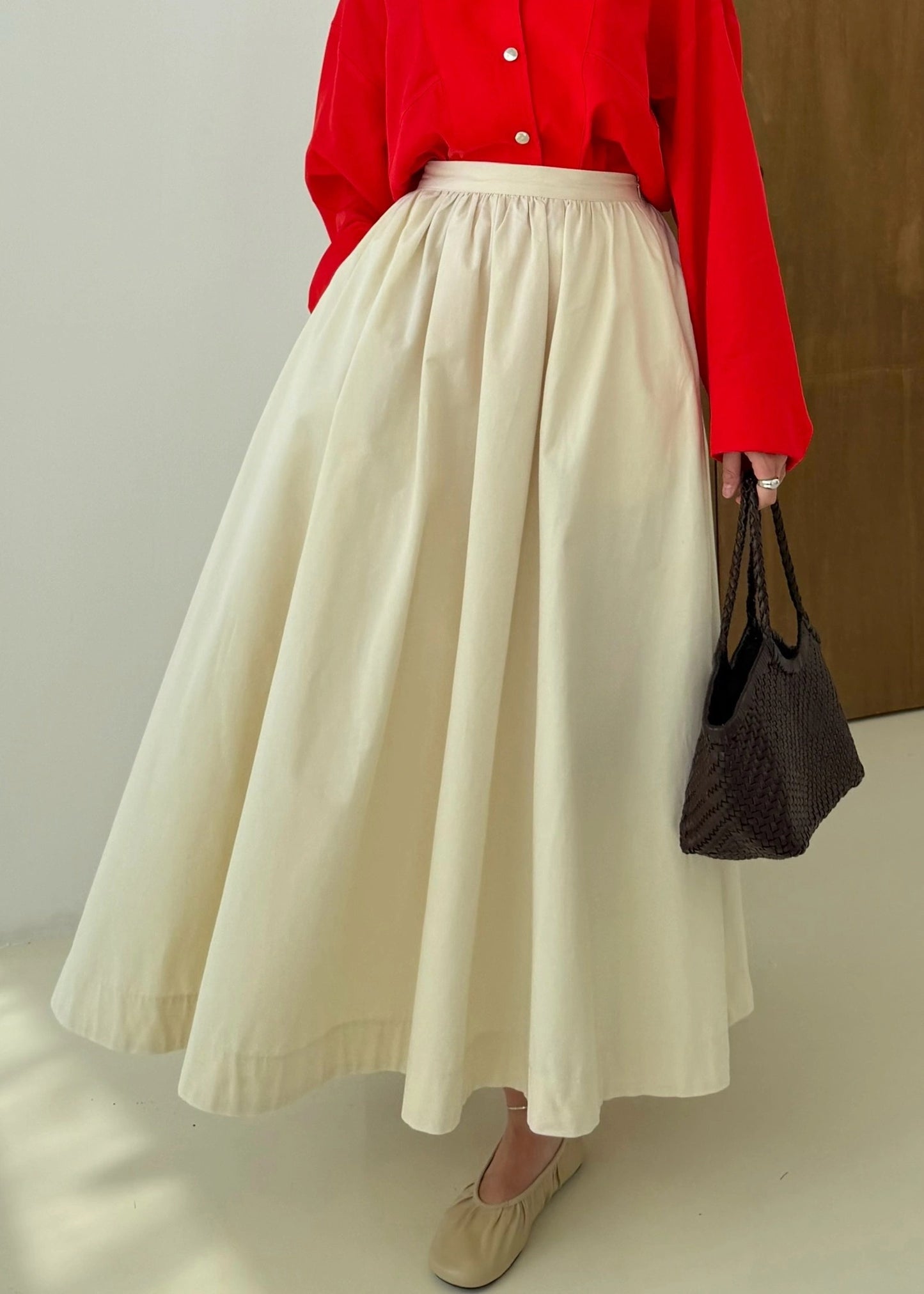 Voluminous Vanilla Cotton Maxi Skirt