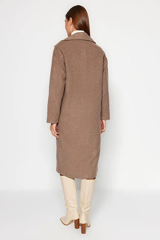Mink Oversized Wide-Cut Long Wool-Blend Overcoat