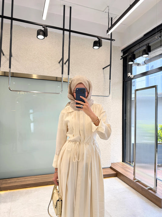Cream Tencel™ Blend Maxi Dress