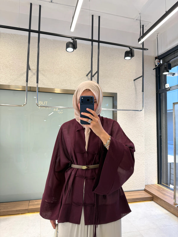 Sakura Bordo Kimono Ceket - Şık ve Hafif Katman