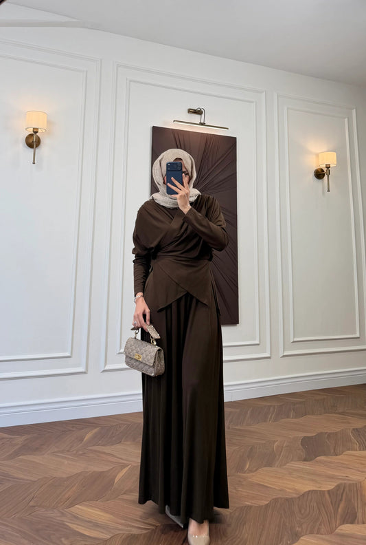 Elira Drape Two-Piece Set - Brown