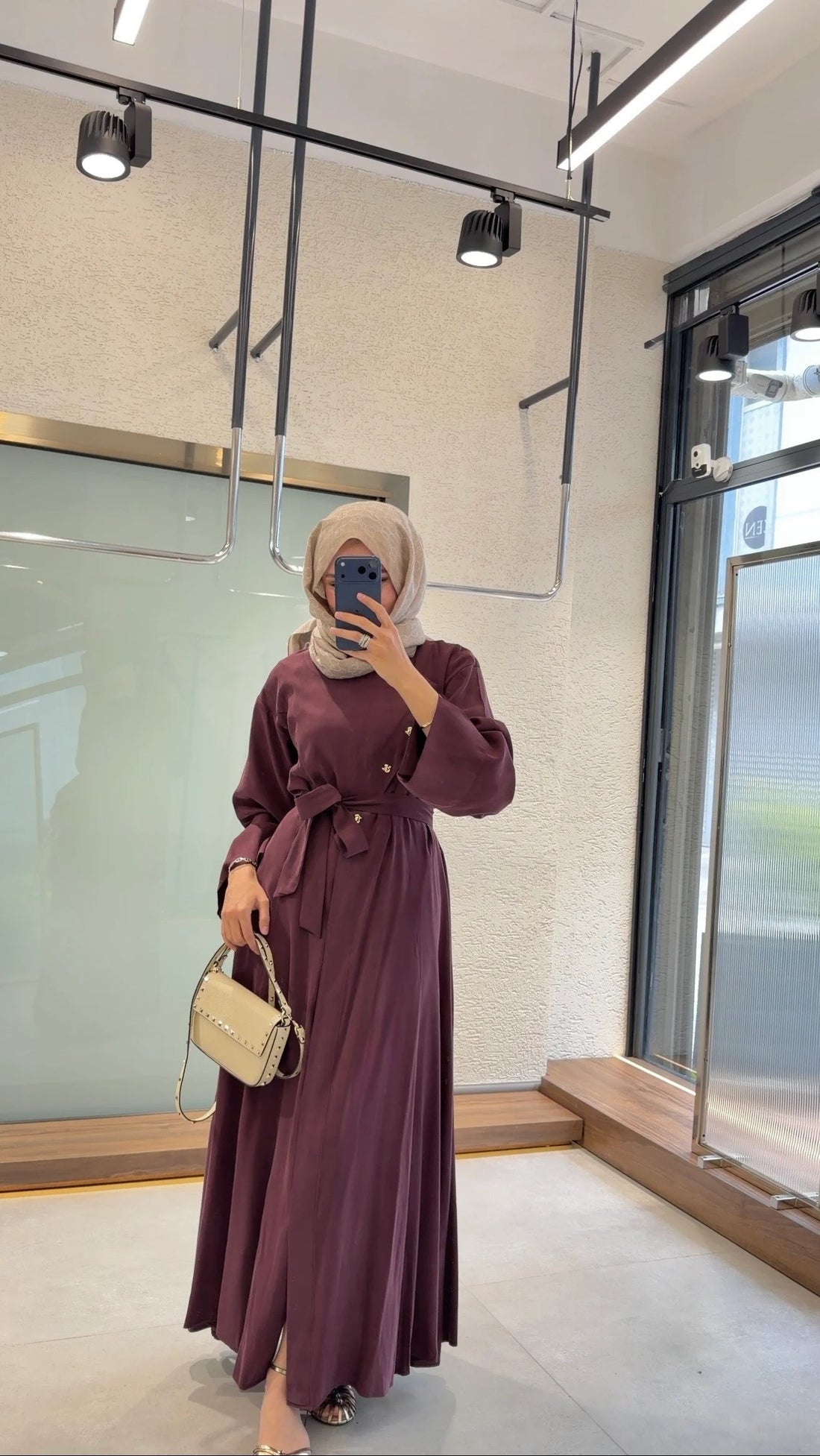 Bordo Tencel™ Düğmeli Elbise