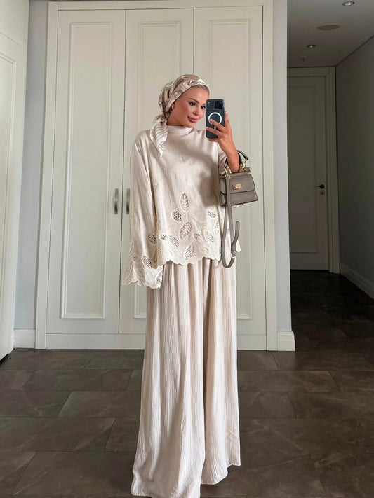 Dolly Beige Modest Pant Set - Elegant Two Piece Tunic Outfit