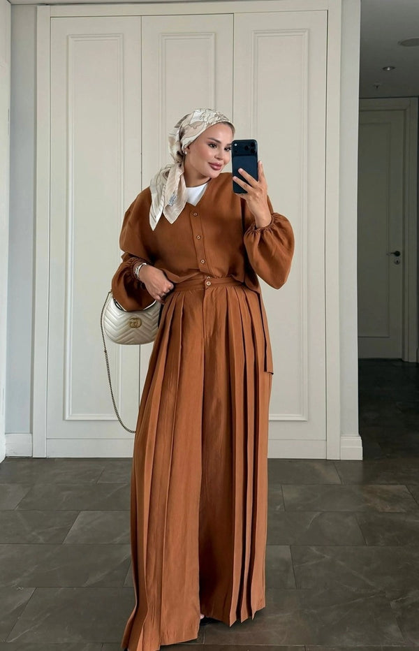 Two Piece Matching Long Sleeve Outfit - Cinnamon