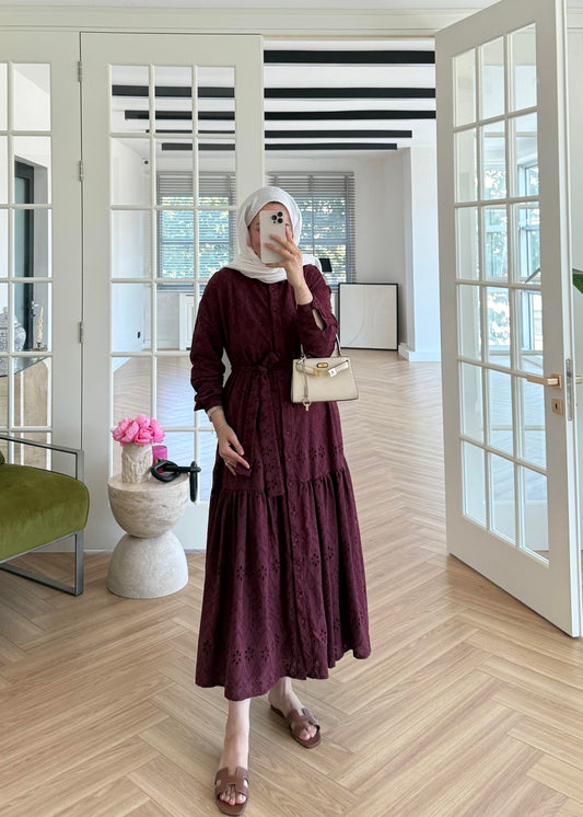 Lace Trim Dress – Burgundy