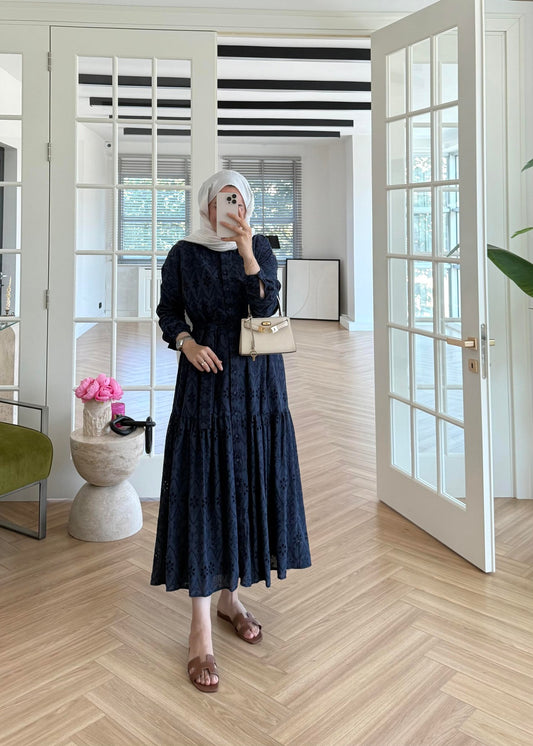 Lace Trim Dress – Navy Blue