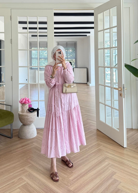 Lace Trim Dress – Pink