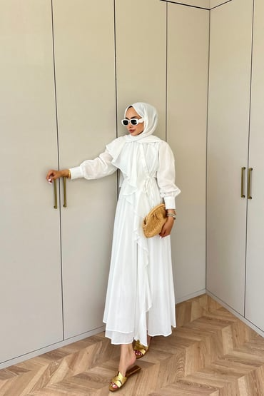 White Cotton Voile Maxi Dress with Ruffle Details