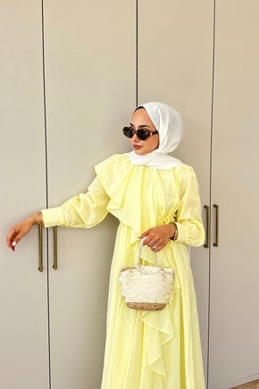 Yellow Cotton Voile Maxi Dress with Ruffle Details