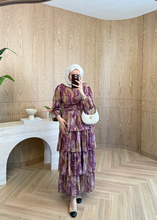 Ella Chiffon Dress – Burgundy