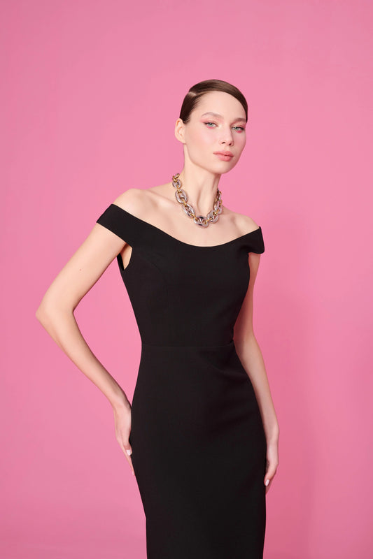Off-Shoulder Minimal Dress – Black