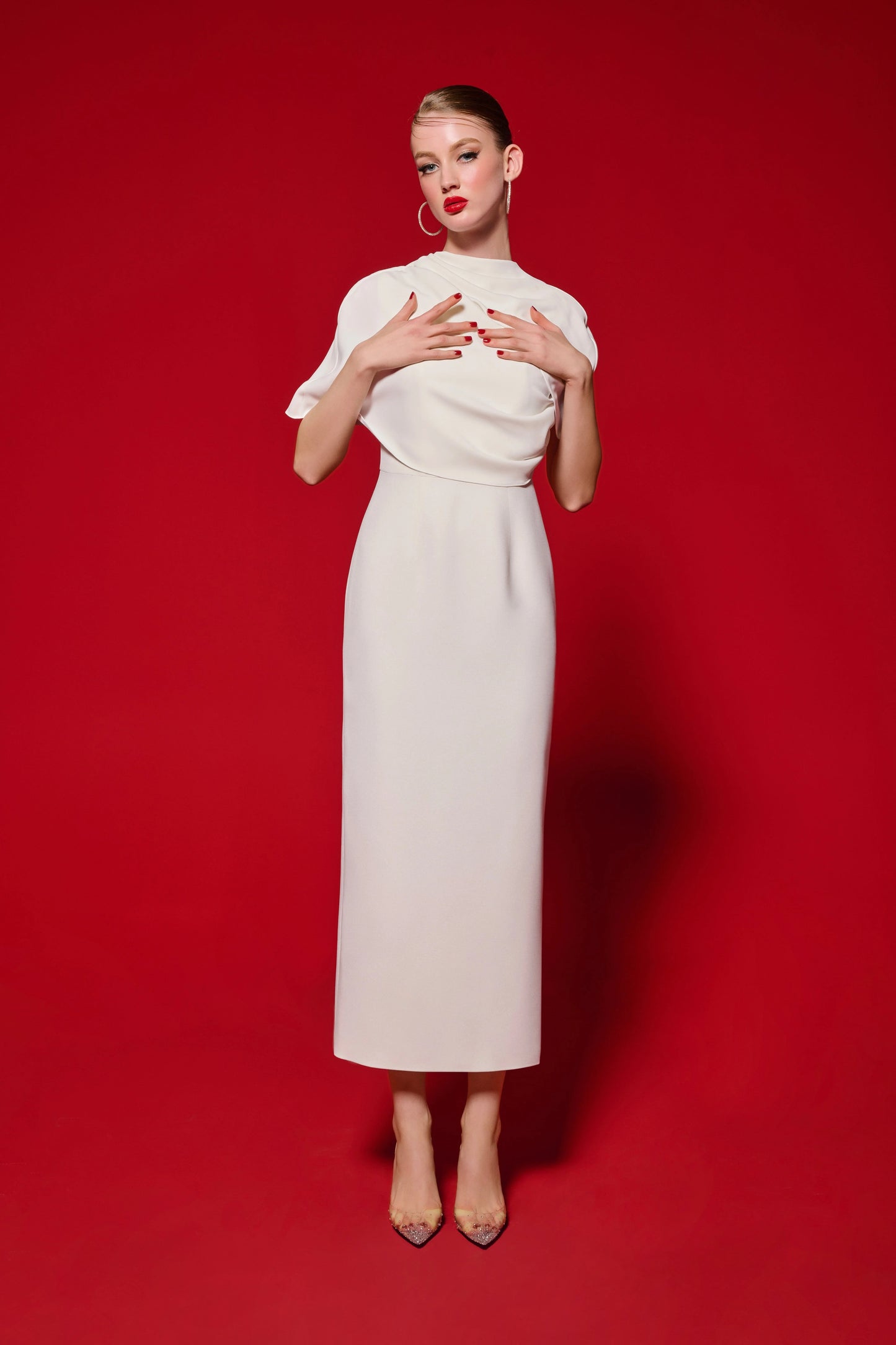 Flap-Detail Midi Dress – White