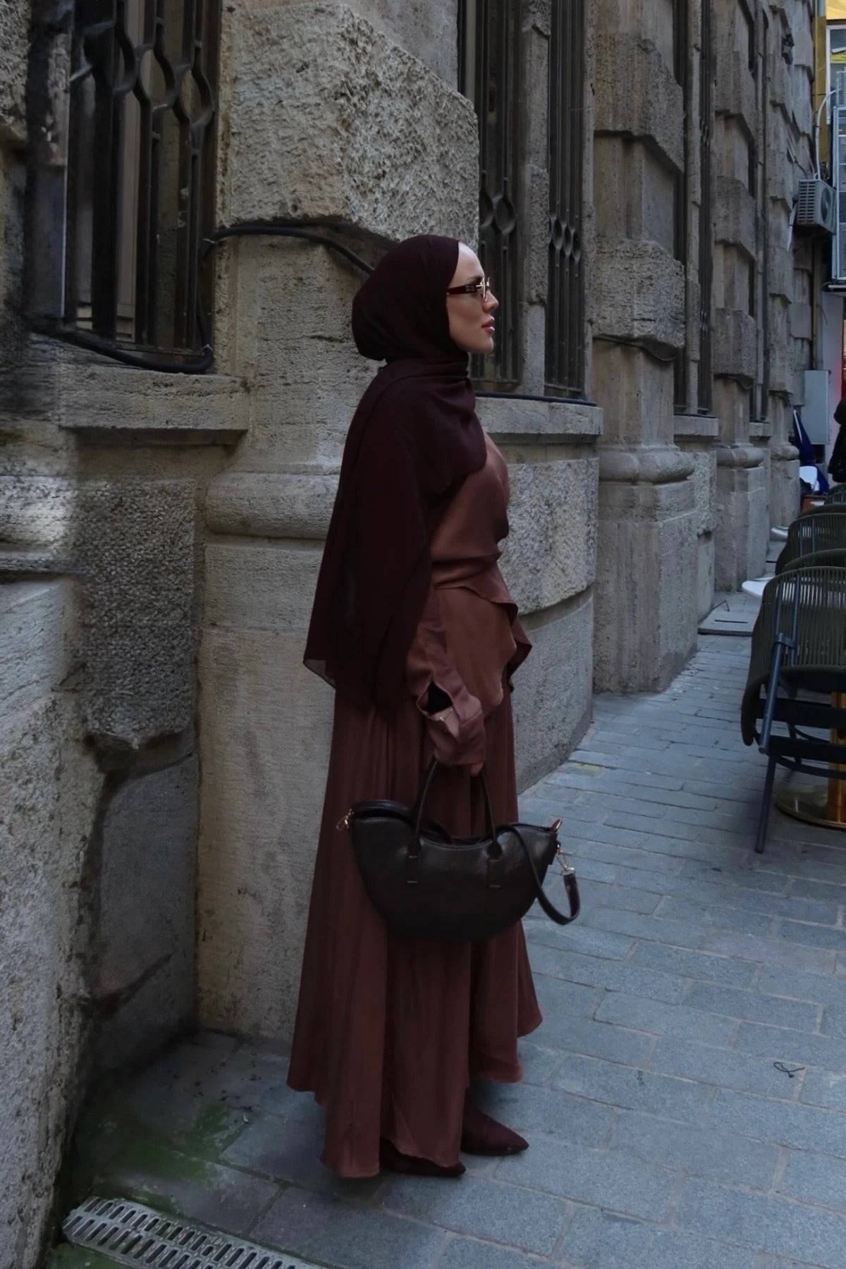 Satin Skirt & Top Set – Brown