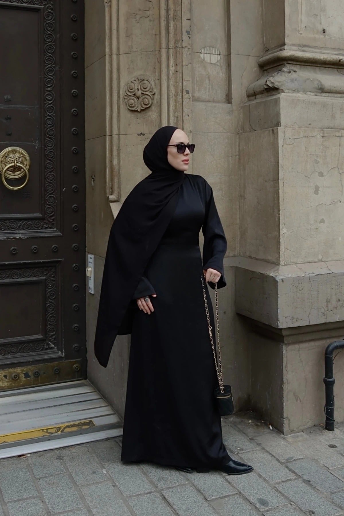 Black Satin Adjustable Waist Dress