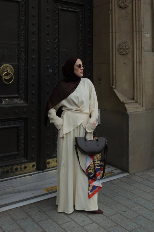 Satin Skirt & Top Set – Stone