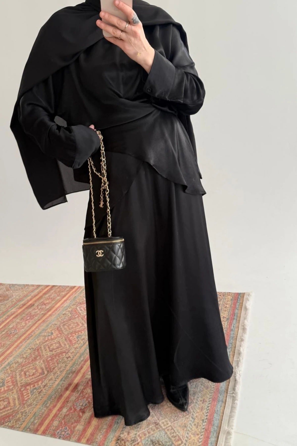 Satin Skirt & Top Set – Black