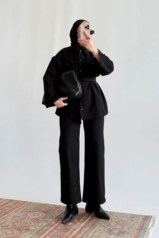 Premium Black Gabardine Jacket & Pants Set