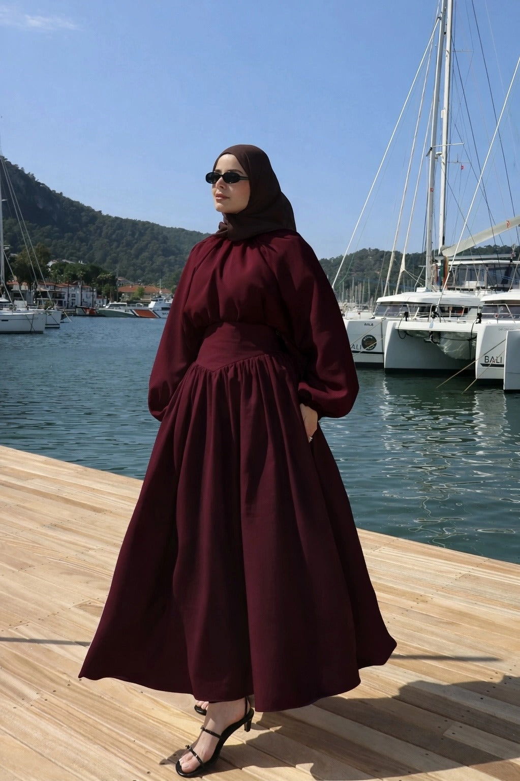 Burgundy Corset Waist Tunic & Trousers Set