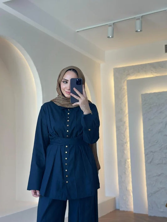 Premium Two-Piece Set with Gold Buttons - Navy Blue