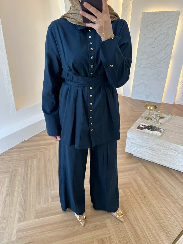 Premium Two-Piece Set with Gold Buttons - Navy Blue