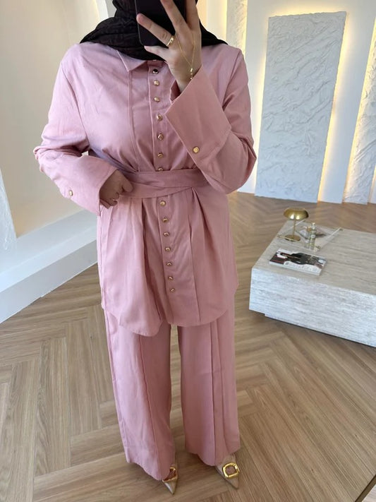 Premium Two-Piece Set with Gold Buttons - Pink