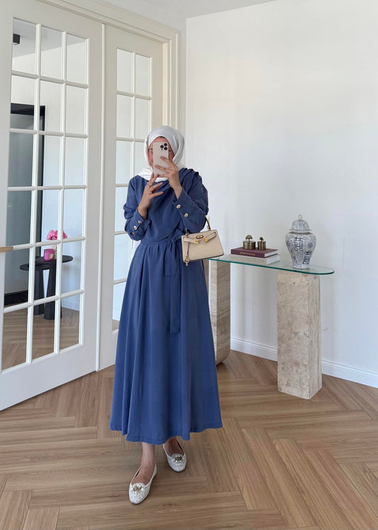 Indigo Maxi Dress with Yoke Detail – Modal Fabric