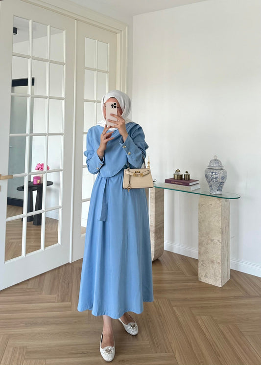 Blue Maxi Dress with Yoke Detail – Modal Fabric