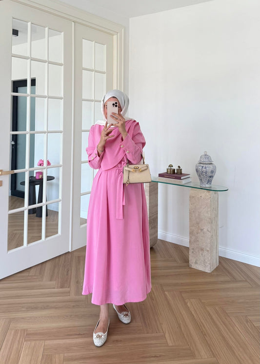 Pink Maxi Dress with Yoke Detail – Modal Fabric