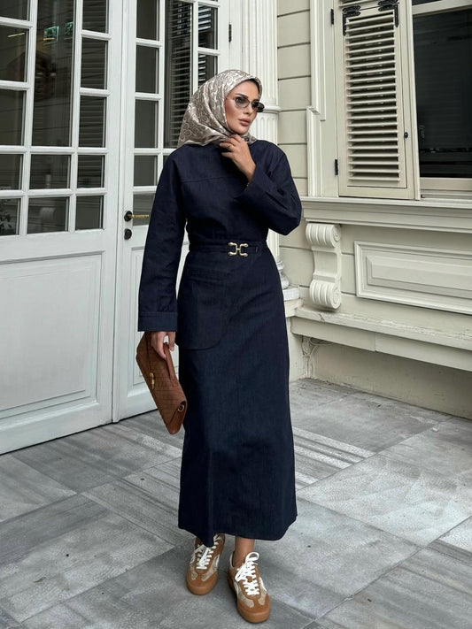 Belted Denim Dress – Denim Blue