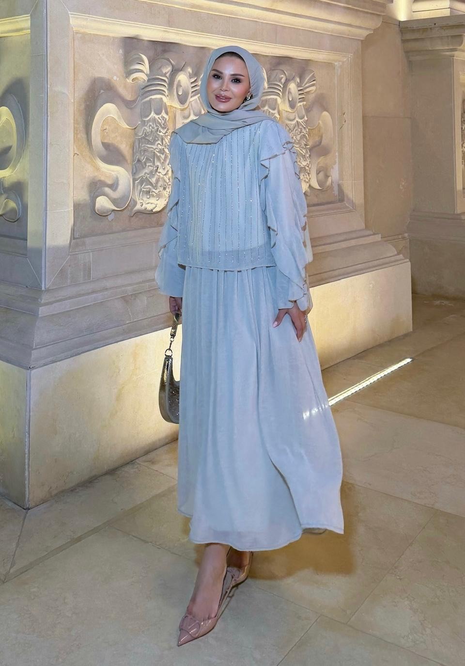 Mia Shimmer Skirt Set – Gray