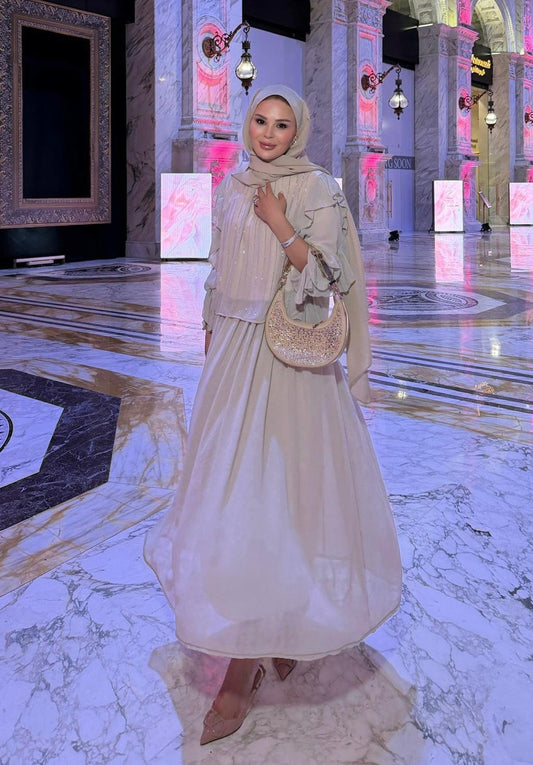 Mia Shimmer Skirt Set – Beige