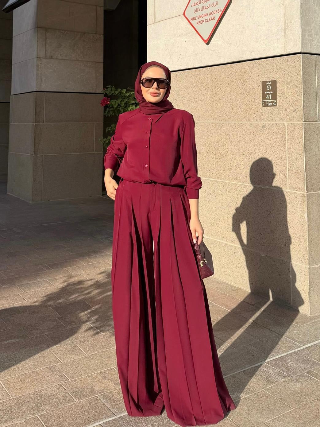 Daphne Pleated Pants Set – Burgundy