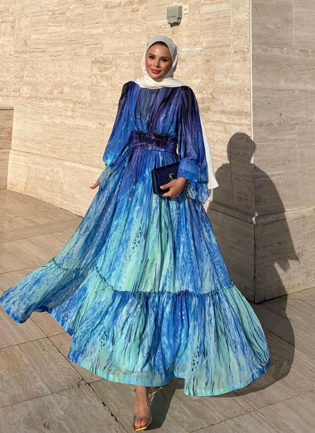 Ruffle Maxi Dress- Blue