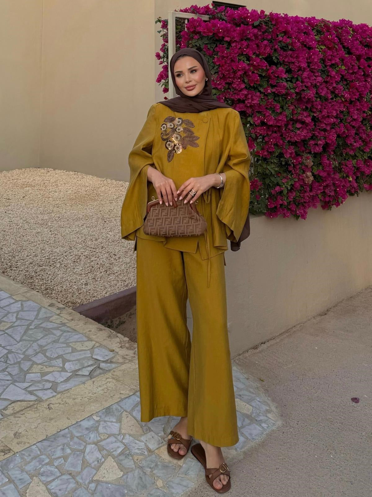 Embroidered Pants Set – Olive